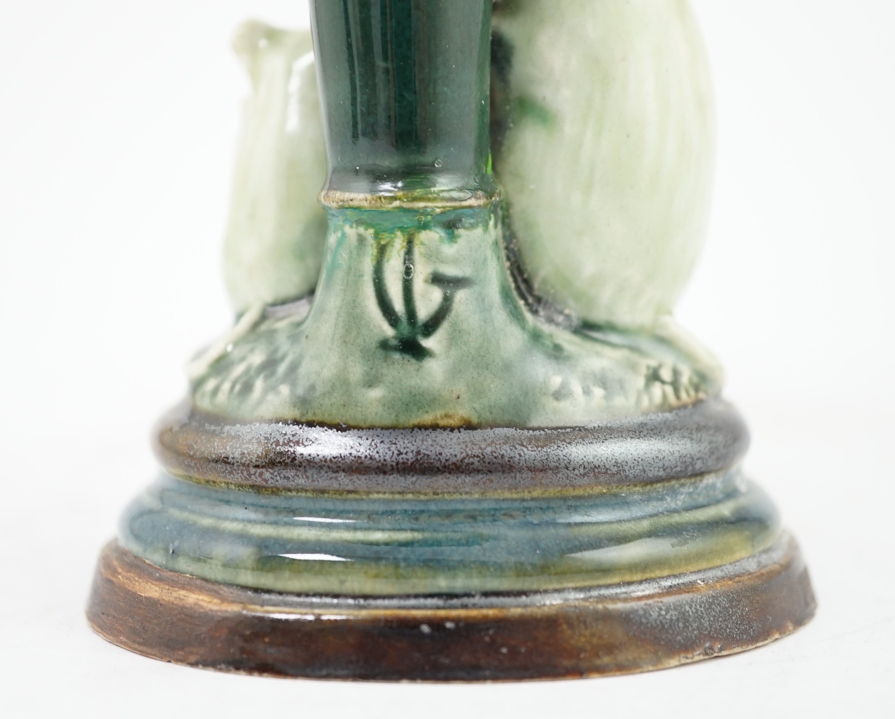 George Tinworth for Doulton Lambeth, a violinist mouse group spill vase, c.1890